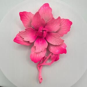 Hedy signed vintage hot bright pink large jumbo enamel 3D flower brooch